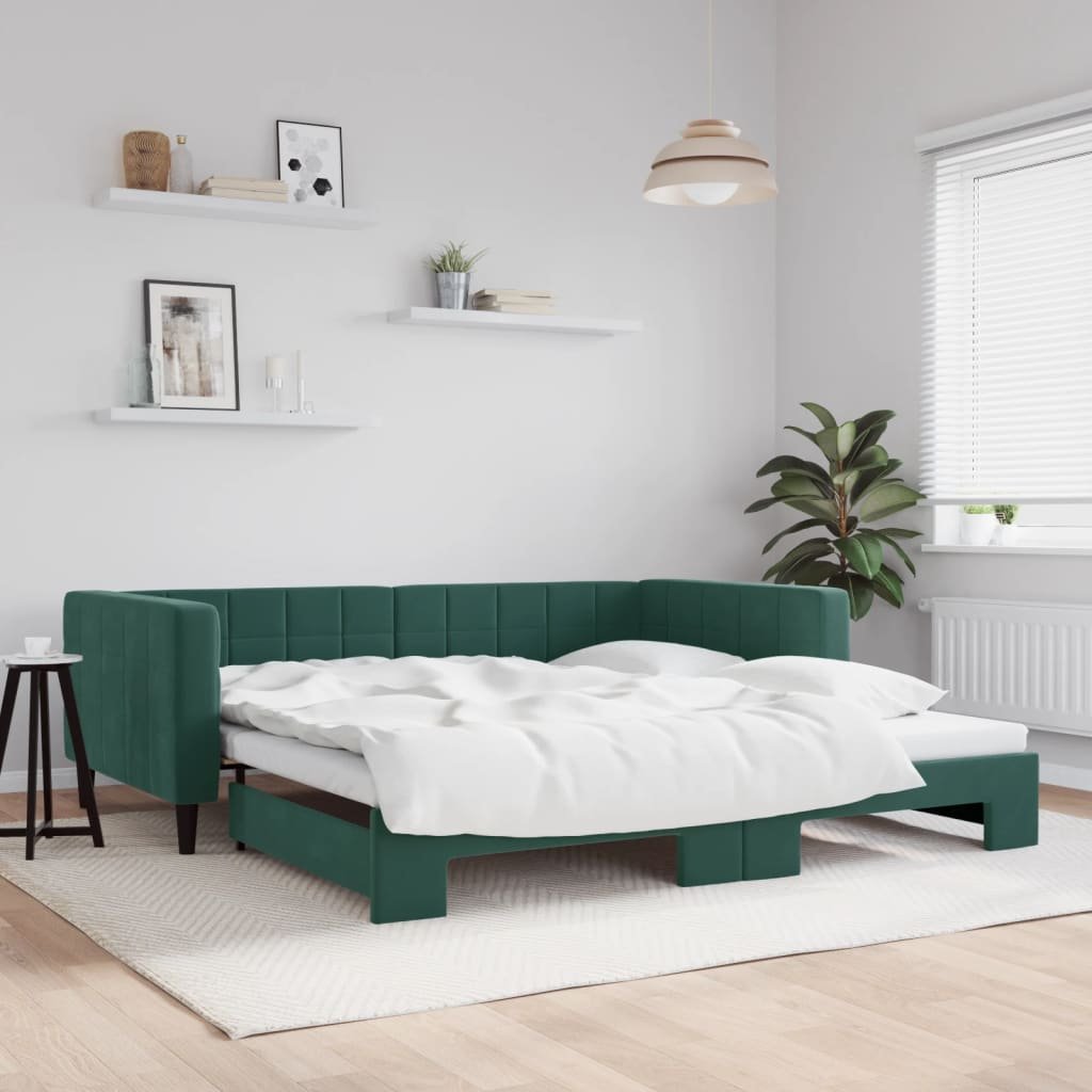 vidaXL Sofa rozsuwana, ciemnozielona, 100x200 cm, aksamit