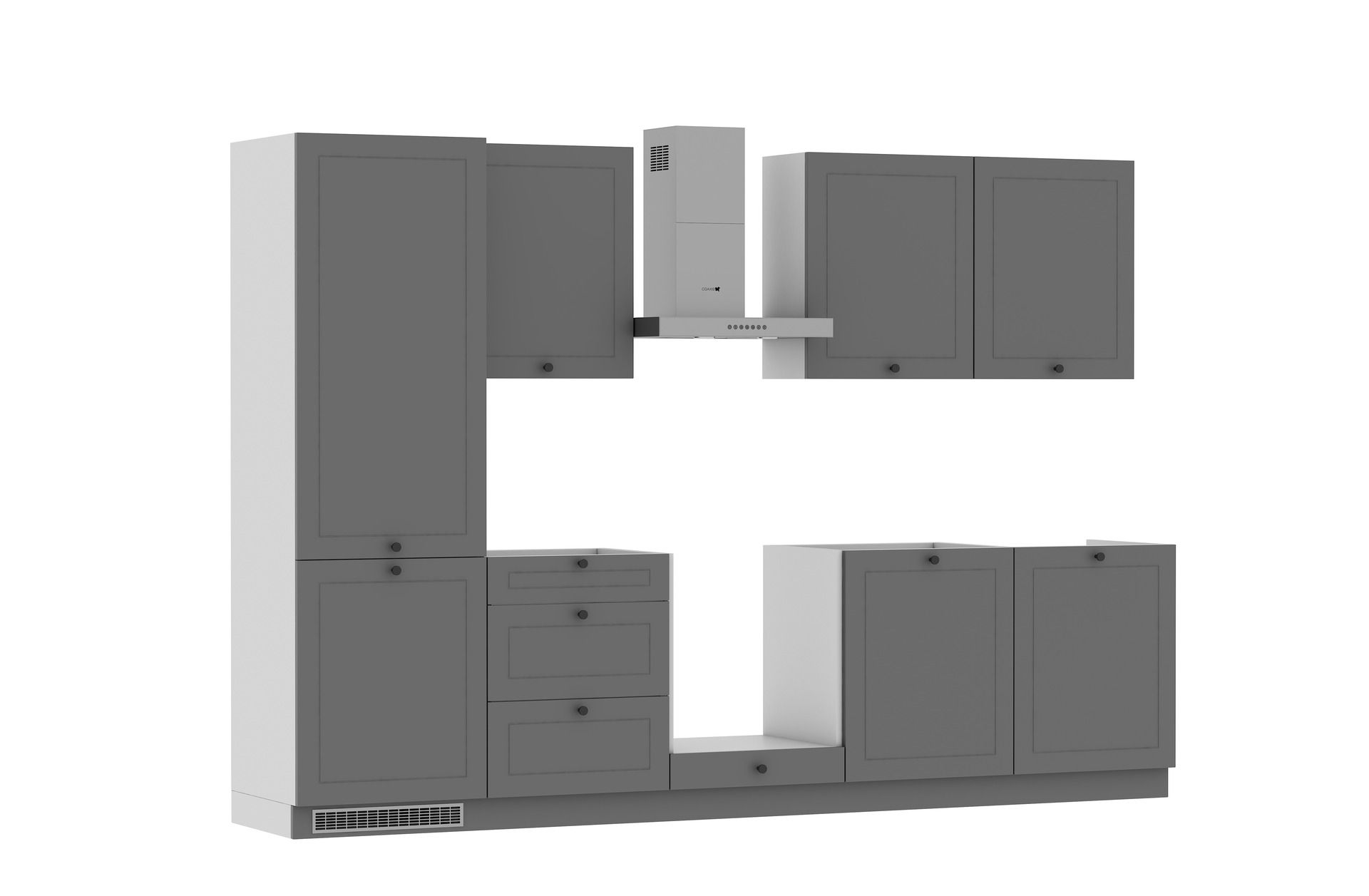 Zestaw Mebli Kuchennych Bergamo 300 Cm L/P Mdf Folia Grafitowy Matcichy Domyk Hettich