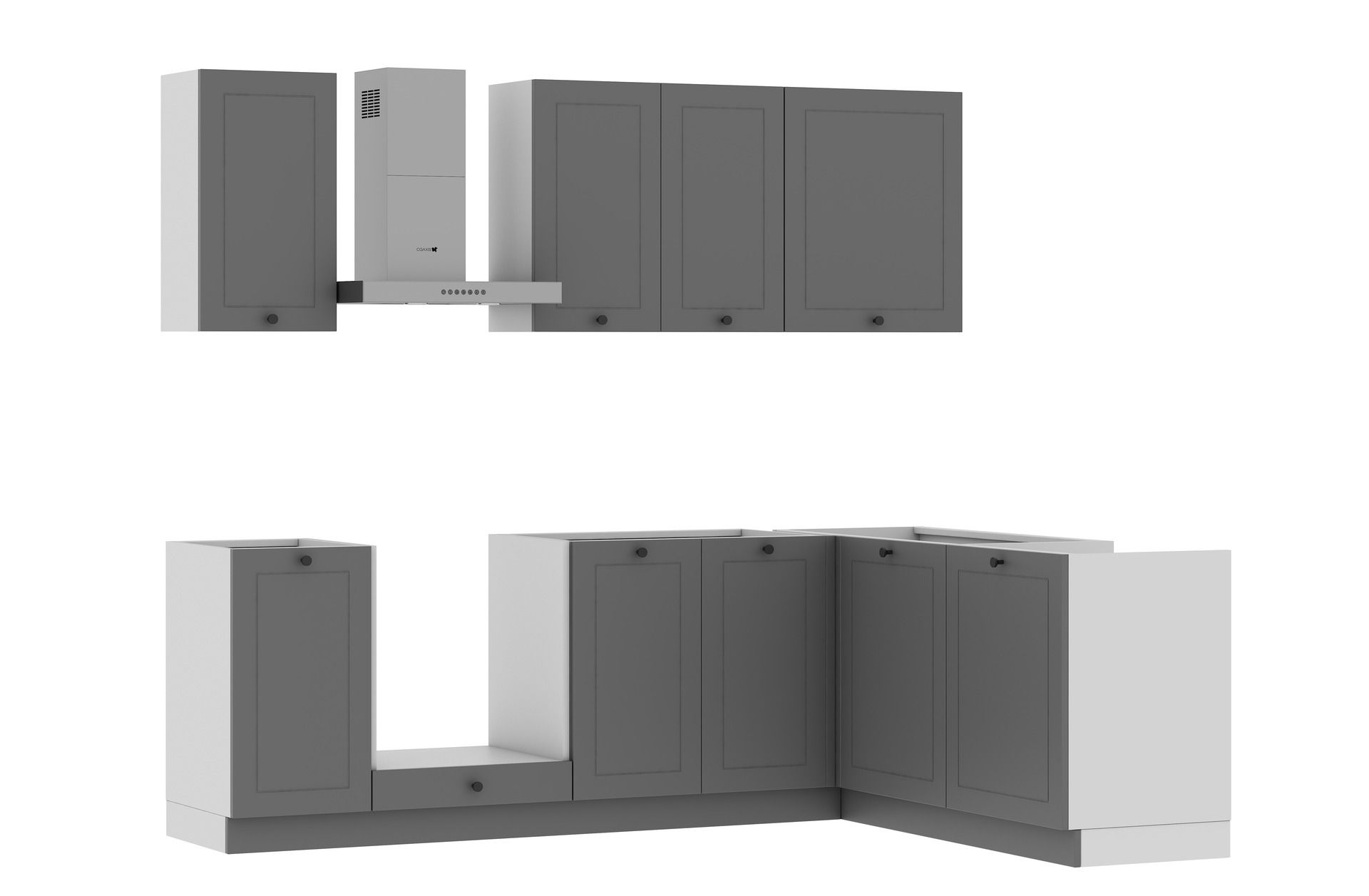 Zestaw Mebli Kuchennych Bergamo 245X165 Cm L/P Mdf Folia Grafitowy Matcichy Domyk Hettich