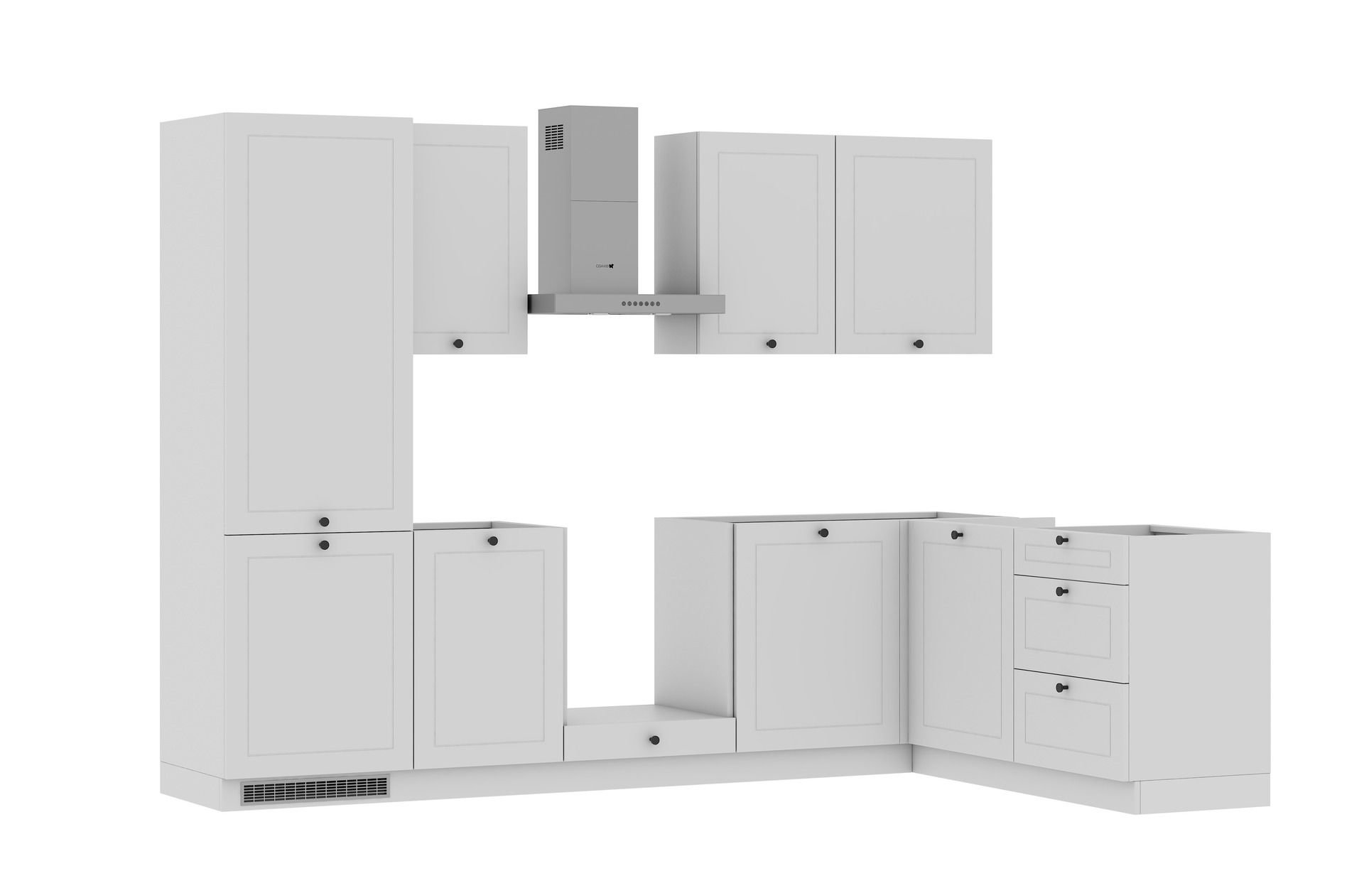 Zestaw Mebli Kuchennych Bergamo 275X185 Cm L/P Mdf Folia Biały Mat Biały Mat Cichy Domyk Hettich