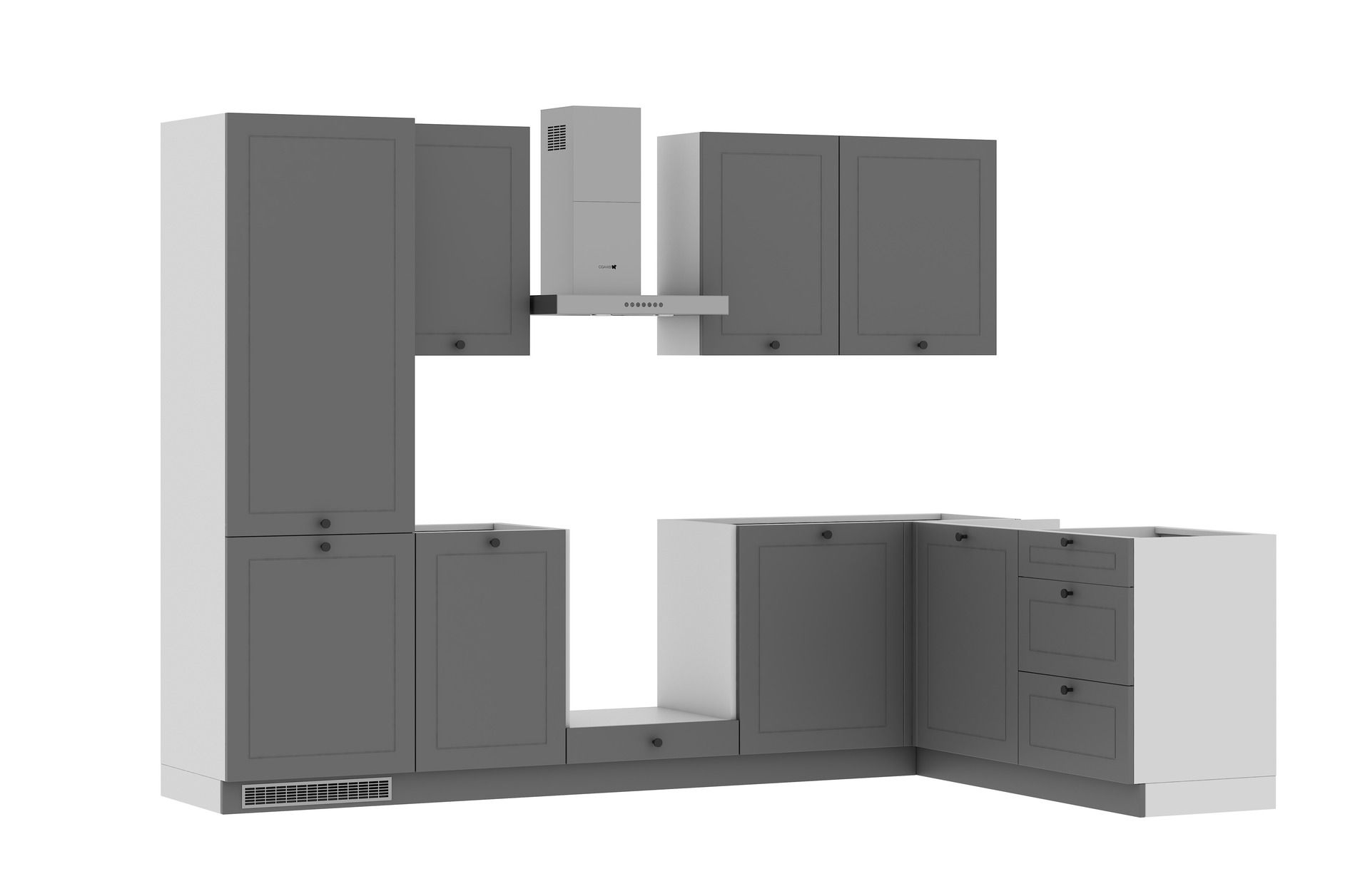 Zestaw Mebli Kuchennych Bergamo 275X185 Cm L/P Mdf Folia Grafitowy Matcichy Domyk Hettich