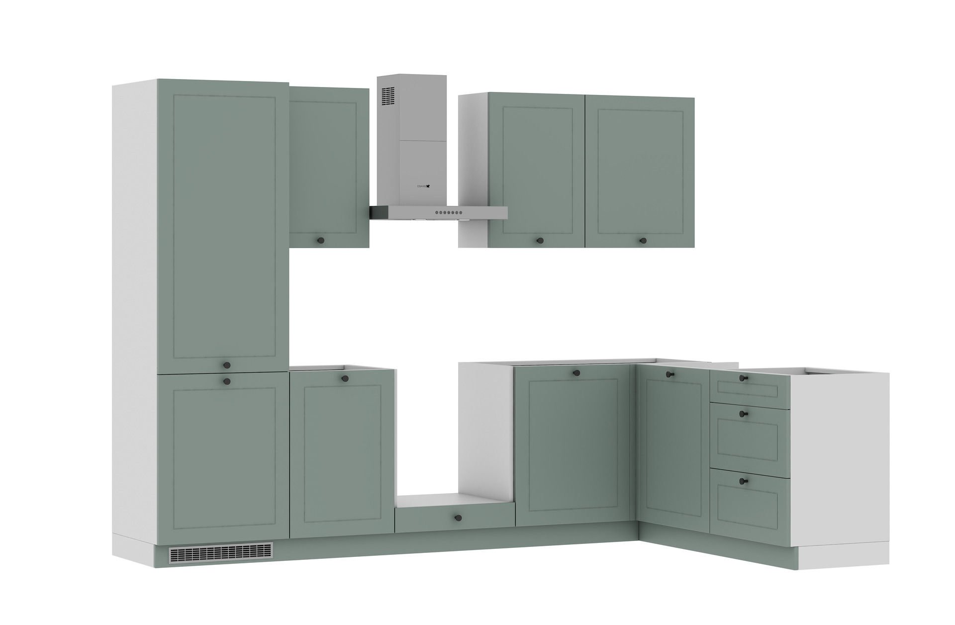 Zestaw Mebli Kuchennych Bergamo 275X185 Cm L/P Mdf Folia Miętowy Mat Miętowy Mat Cichy Domyk Hettich