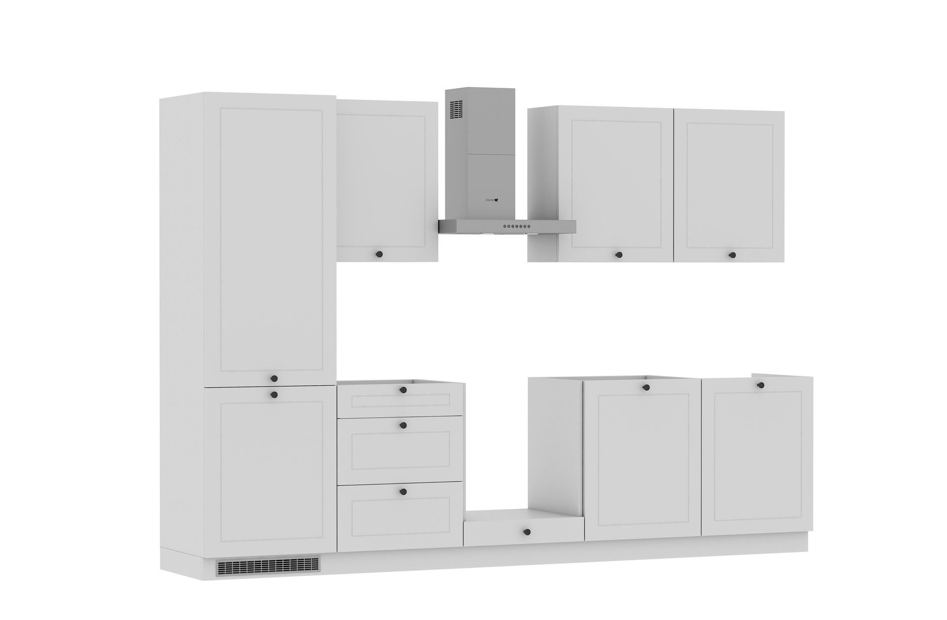 Zestaw Mebli Kuchennych Bergamo 300 Cm L/P Mdf Folia Biały Mat Biały Mat Cichy Domyk Hettich