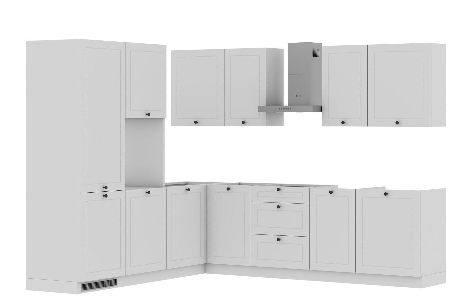 Zestaw Mebli Kuchennych Bergamo 225X275 Cm L/P Mdf Folia Biały Mat Biały Mat Cichy Domyk Hettich