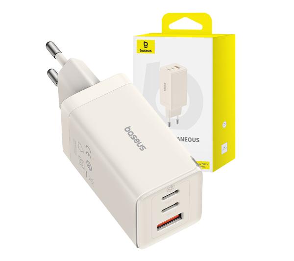 Baseus GaN5 2x USB-C + USB 65W + kabel 1m (biały)