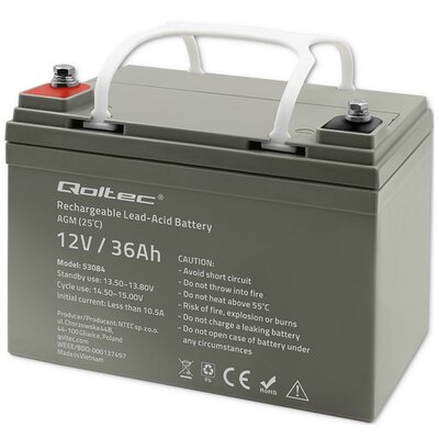 Qoltec Akumulator AGM 12V 36Ah max.540A 10,3 kg