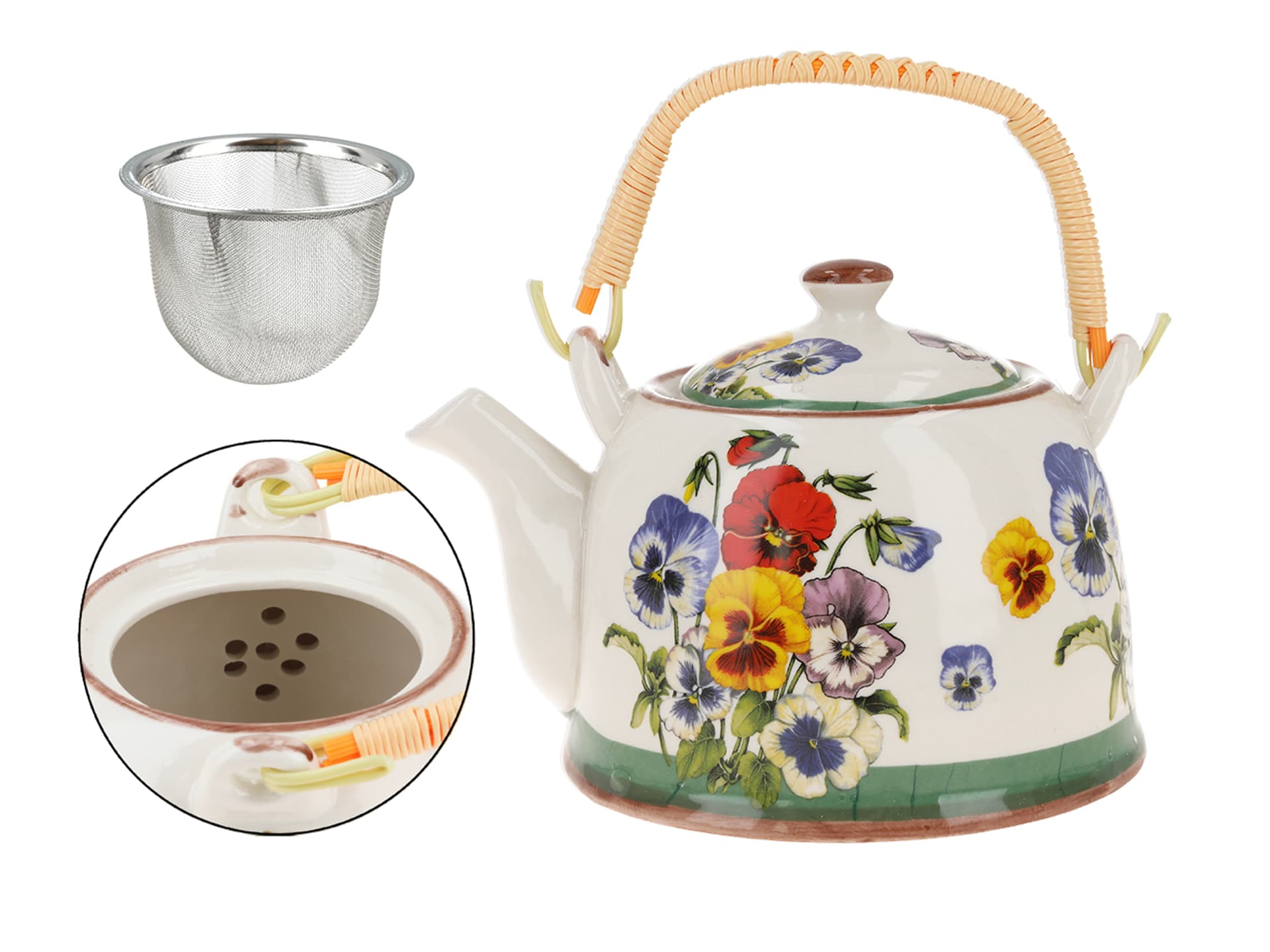 CARMANI Czajnik ceramiczny z zaparzaczem - Bratki