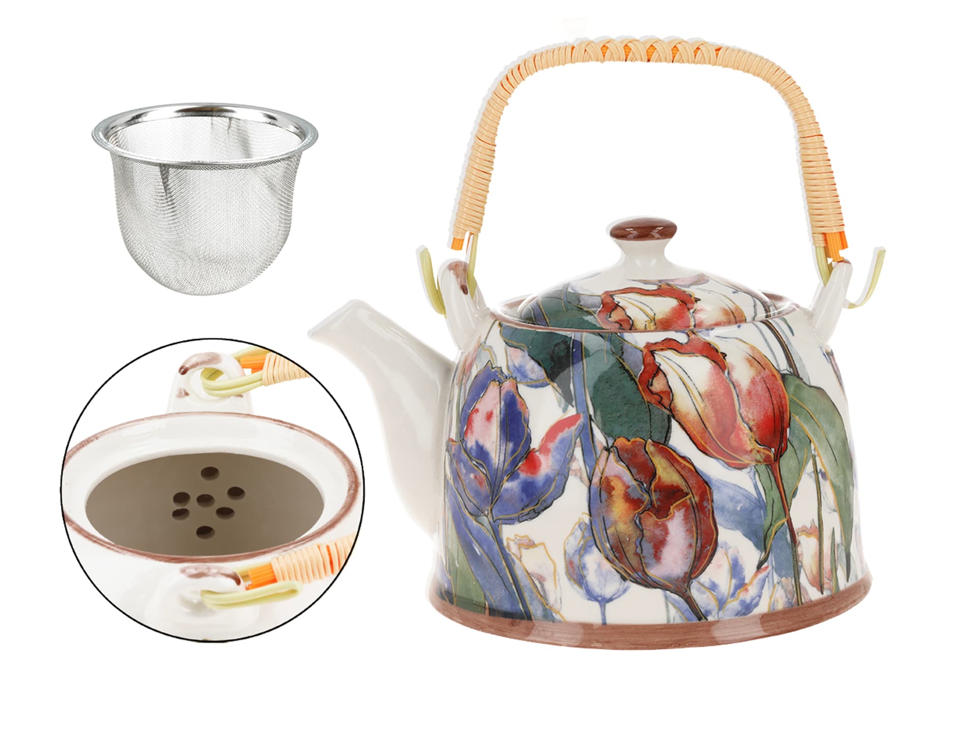 CARMANI Czajnik ceramiczny z zaparzaczem - Tulipany 
