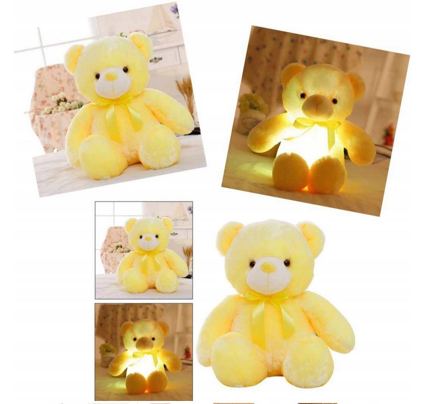 PLUSZOWY MIŚ ŚWIECĄCY PLUSZAK 50CM LED LAMPKA Miękka Przytulanka dla Dzieci ŻÓŁTY