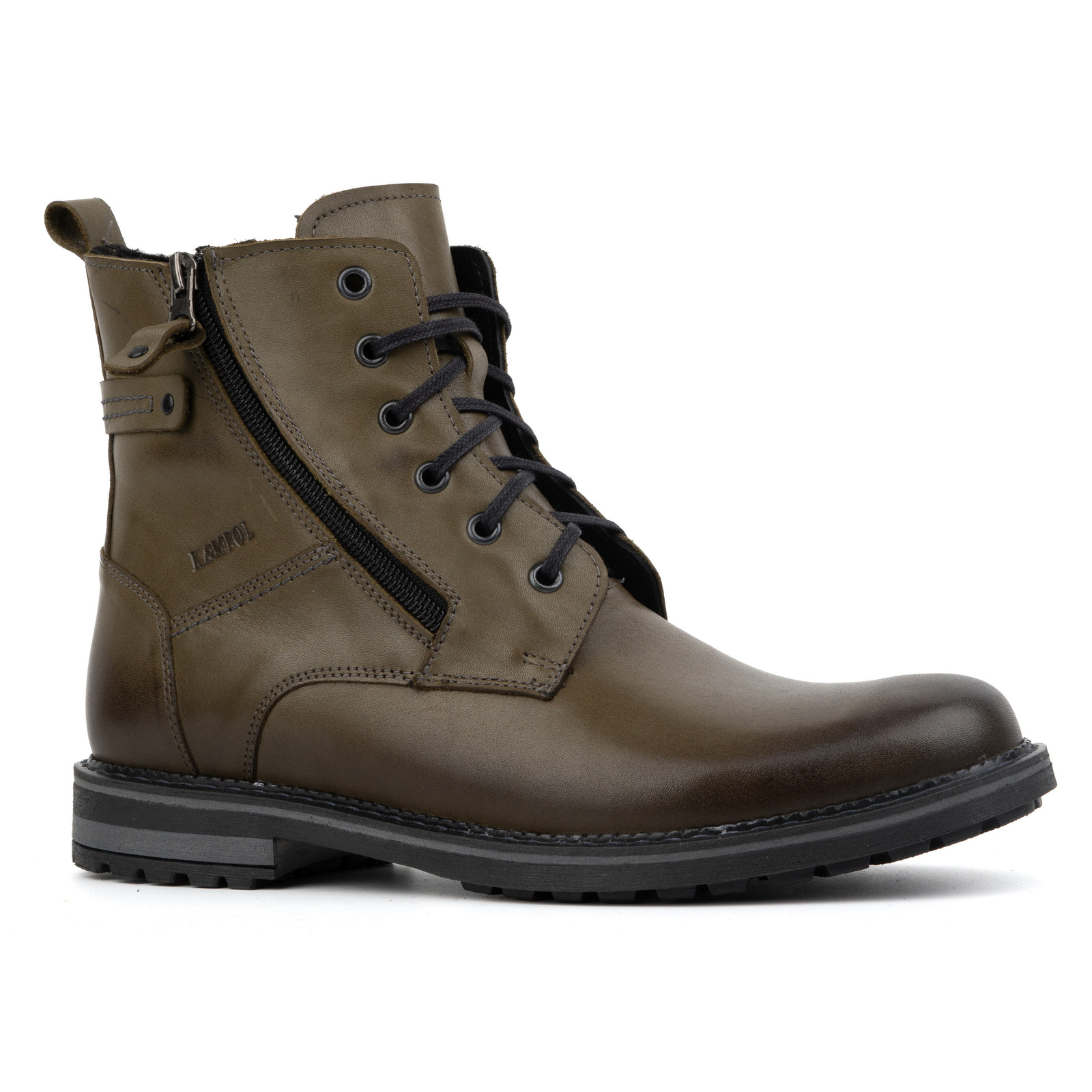 Buty męskie trzewiki zimowe skórzane 155KAM zielone - KAMPOL