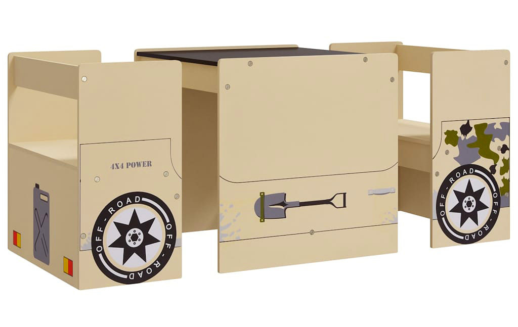 Stolik z krzesełkami dla chłopca na kształt wozu wojskowego M9-S09