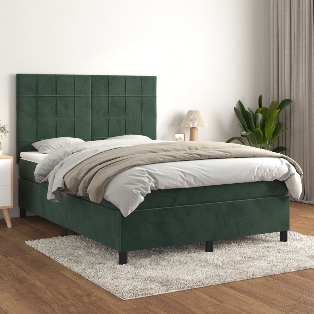 Łóżko kontynentalne z materacem, zielone, aksamit, 140x190 cm Lumarko!