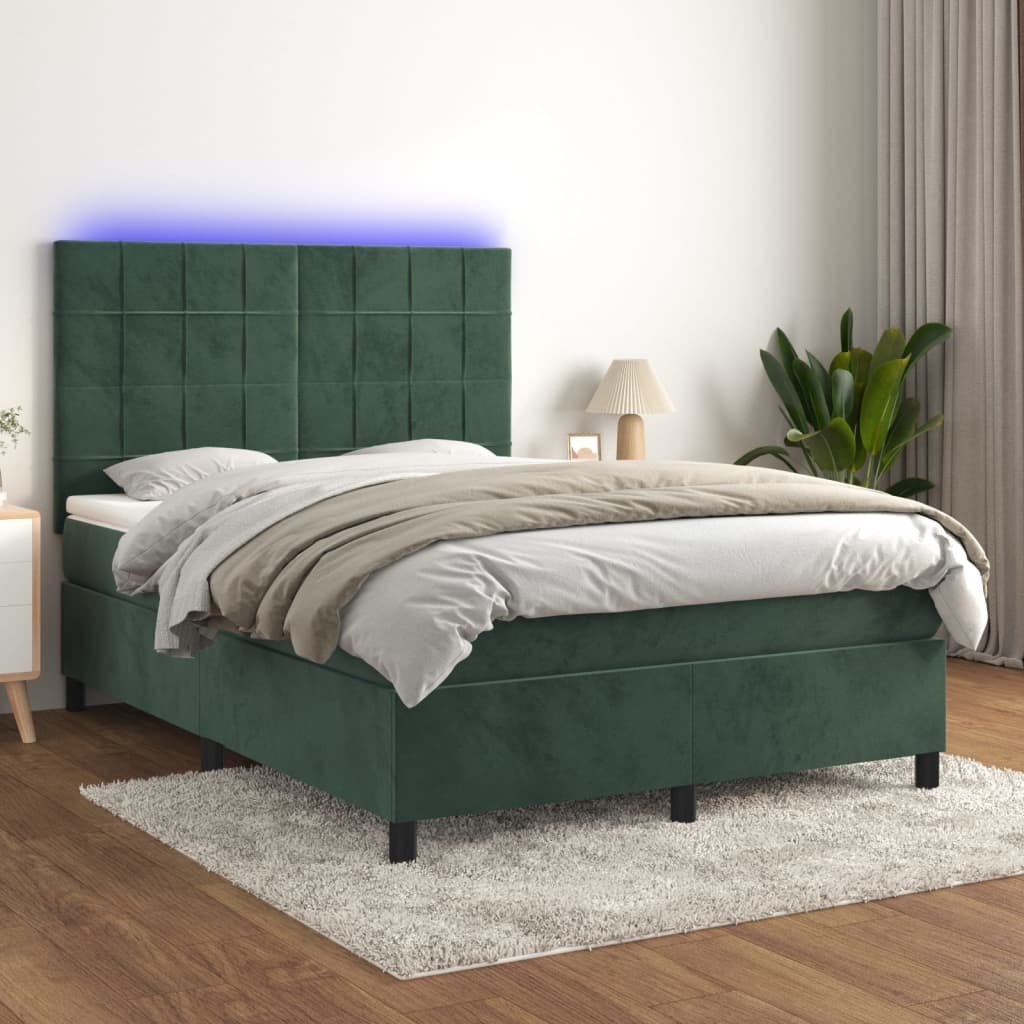 Łóżko kontynentalne z materacem i LED zielony aksamit 140x200cm Lumarko!