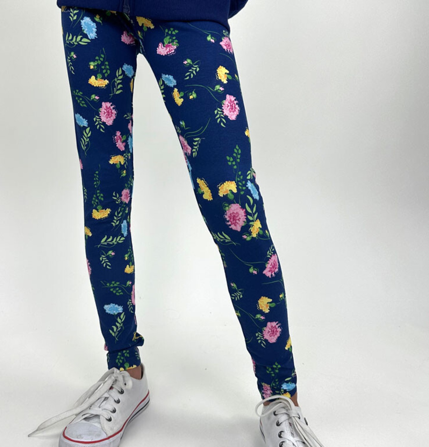 Legginsy dla dziewczynki, z kwiatami, granatowe, 3-8 lat