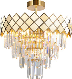 LAMPA WISZĄCA Carisma Gold kryształowa, złote metalowe elementy, elegancka