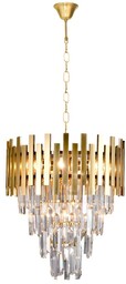 LAMPA WISZĄCA Aspen II Gold, złota rama, kryształowy abażur, piękna