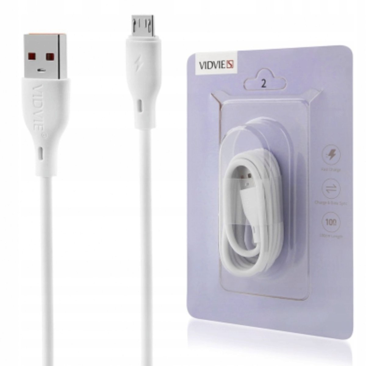 Kabel Vidvie Dc06 Usb / Micro 1M Biały Do Ładowania Szybki 2.1A