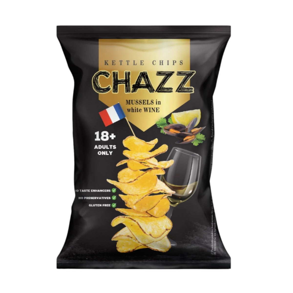 CHIPSY ziemniaczane o smaku MAŁŻY w BIAŁYM WINIE 90g
