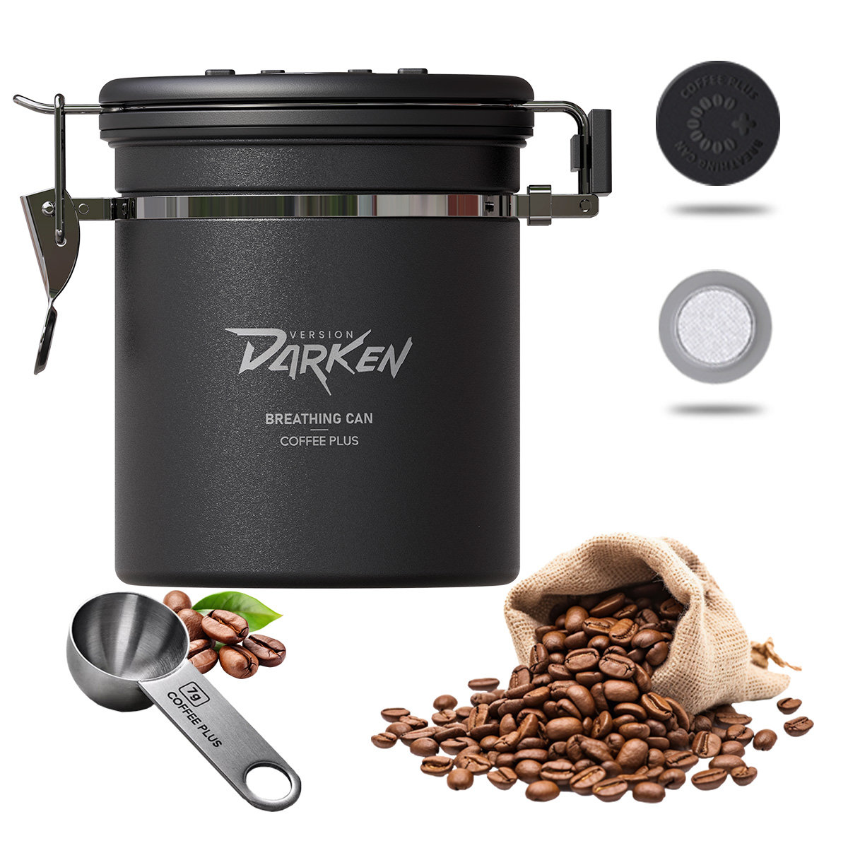 PUSZKA POJEMNIK DO KAWY HERBATY HERMETYCZNY PRÓŻONIOWY STAL + MIARKA 500g