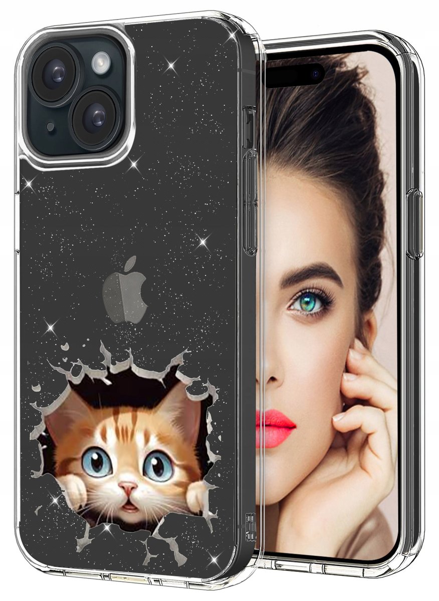 ETUI do Apple iPhone 15 WZORY BROKAT CASE PRZEŹROCZYSTE PLECKI + SZKŁO 9H