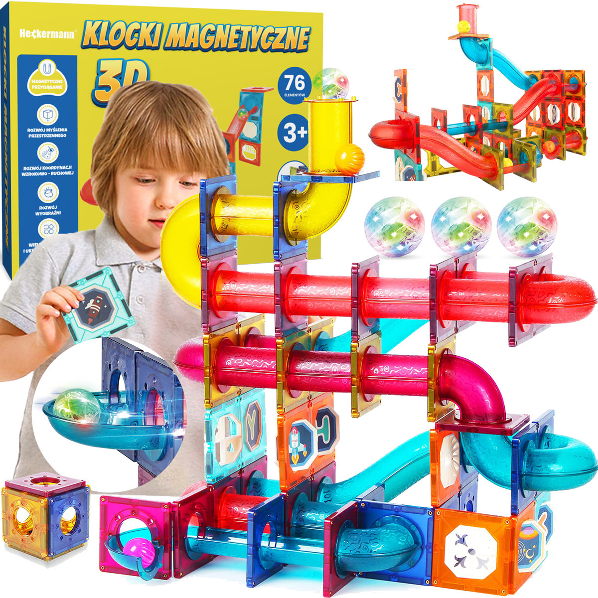 Klocki magnetyczne 76szt Zabawka Heckermann CH1020