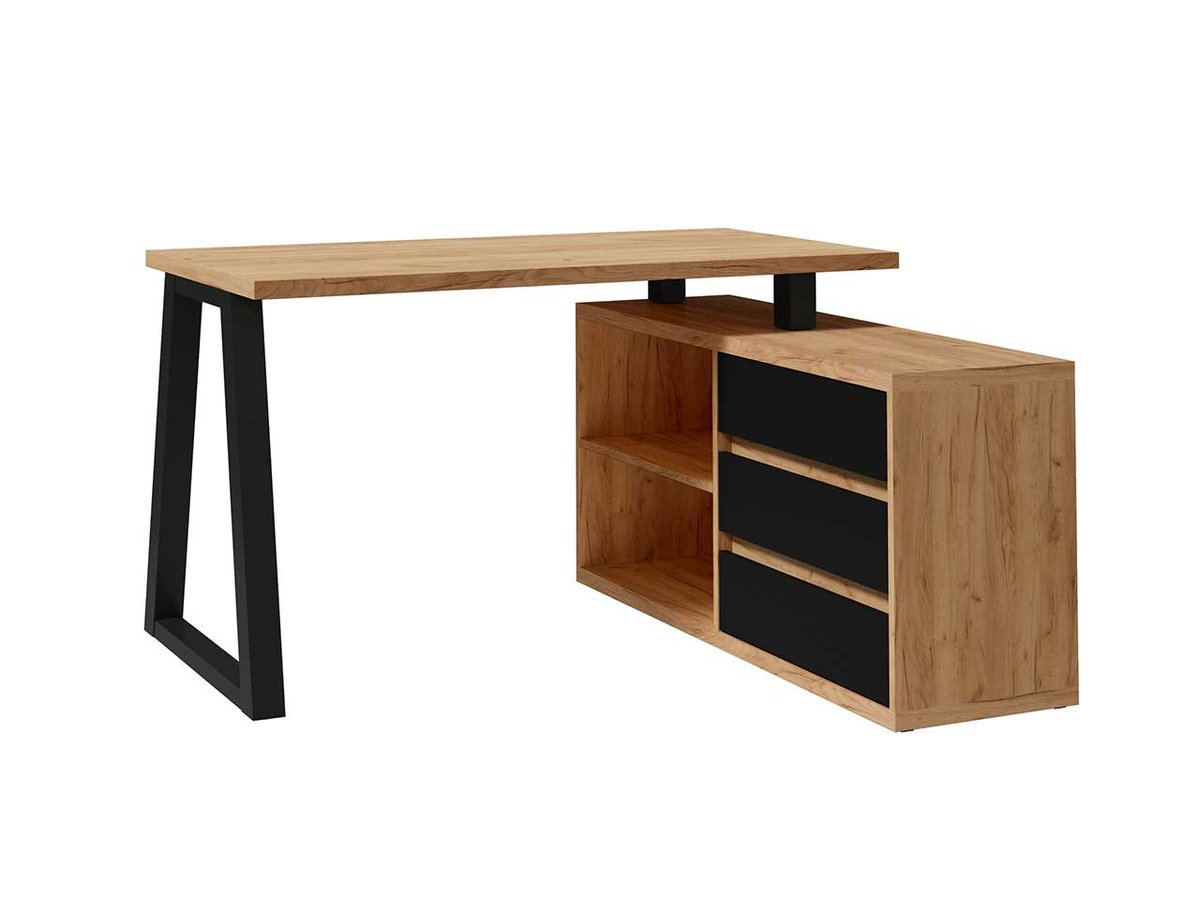 Biurko narożne z szufladami dąb craft czarny mat