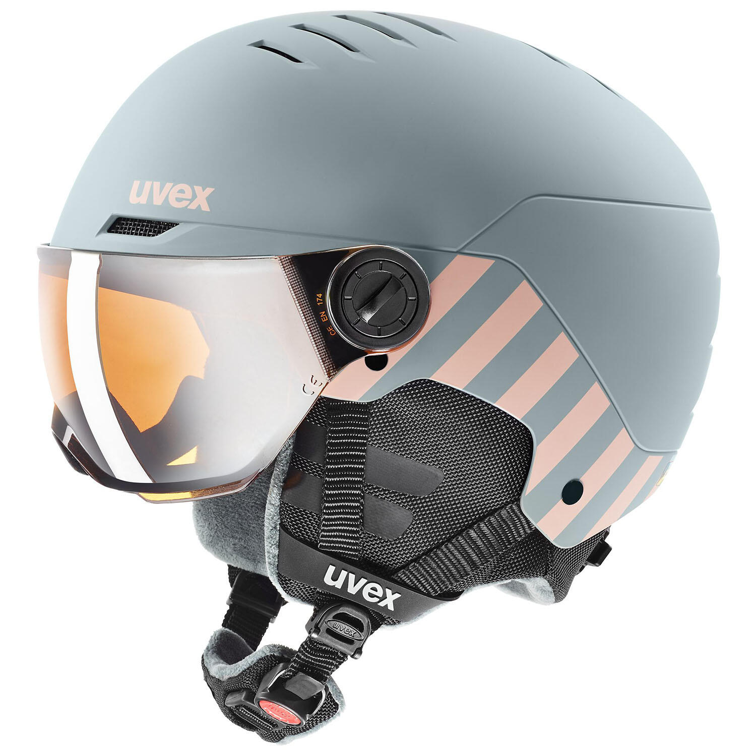 Uvex Rocket JR Visor, kask narciarski z wizjerem, juniorski, jasnozielony/różowy