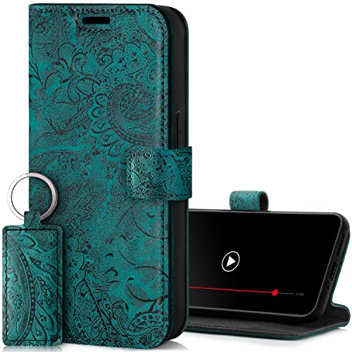 SURAZO Etui na telefon komórkowy do Xiaomi Redmi Note 12 Pro Plus 5G – składane etui ochronne z prawdziwej skóry [magnes, kieszeń na karty, ochrona RFID, kwiatowy wzór] etui z klapką, skórzane etui