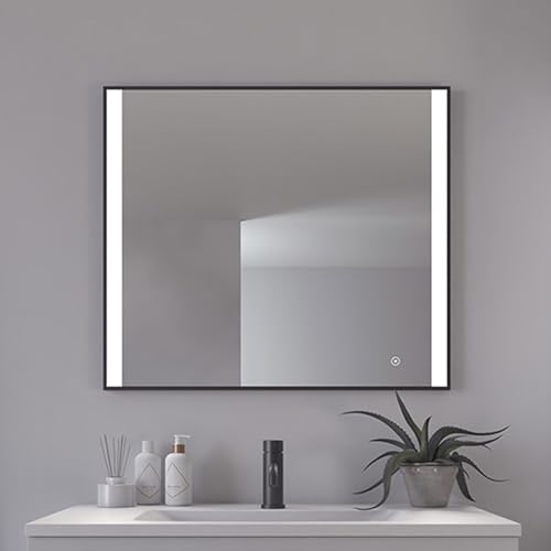 Loevschall Libra kwadratowe lustro łazienkowe z oświetleniem LED, z włącznikiem dotykowym, 800 x 700 cm, z oświetleniem LED, regulowane lustro łazienkowe z oświetleniem