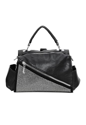 NAEMI Damski miękki skórzany plecak, który można nosić na ciele, wszechstronny plecak, czarno-srebrny, czarny srebrny, Rozmiar uniwersalny, moda