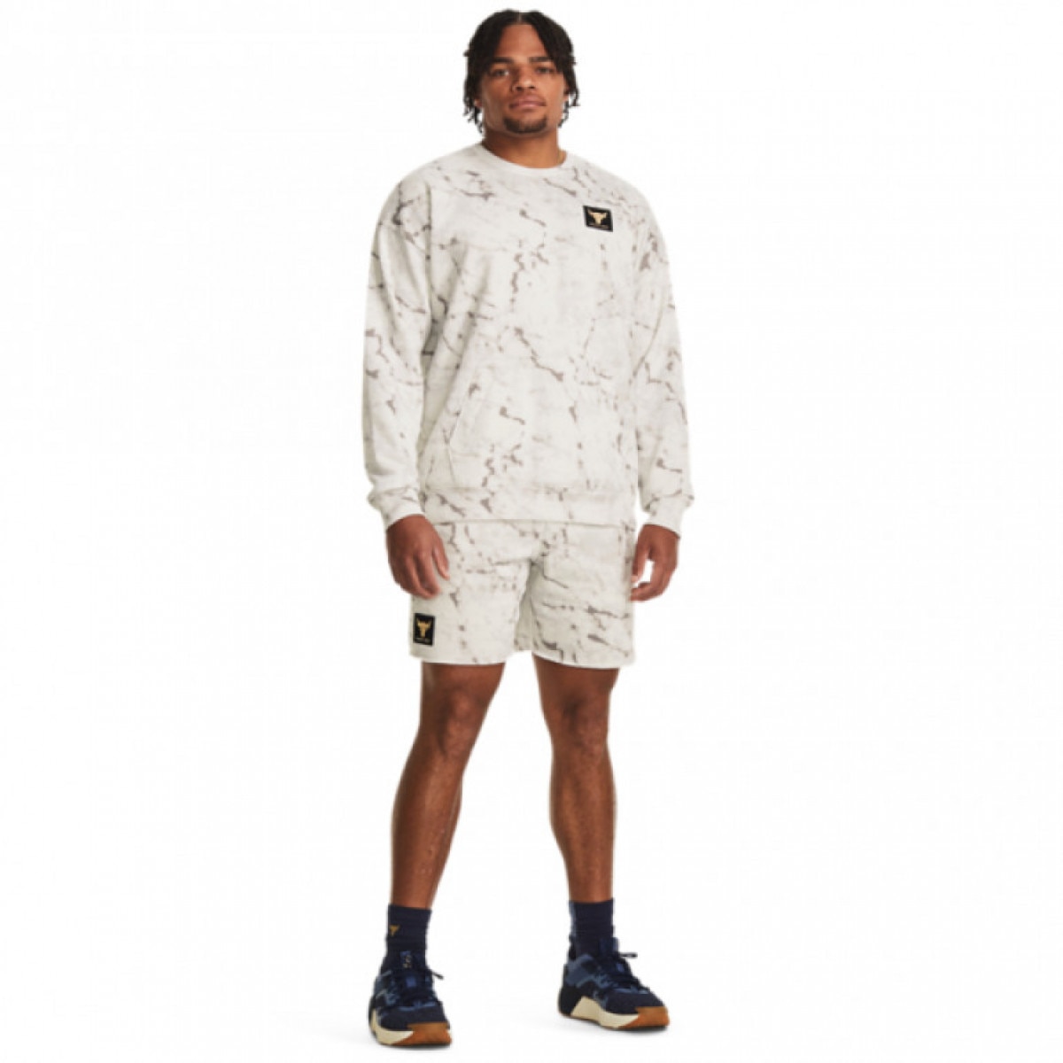 Męskie spodenki treningowe Under Armour Project Rock Rival Short Printed - kremowe - UNDER ARMOUR
