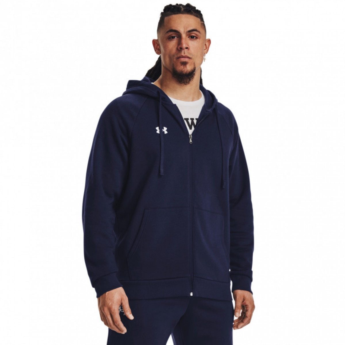 Męska bluza dresowa rozpinana z kapturem Under Armour UA Rival Fleece FZ Hoodie - granatowa - UNDER ARMOUR