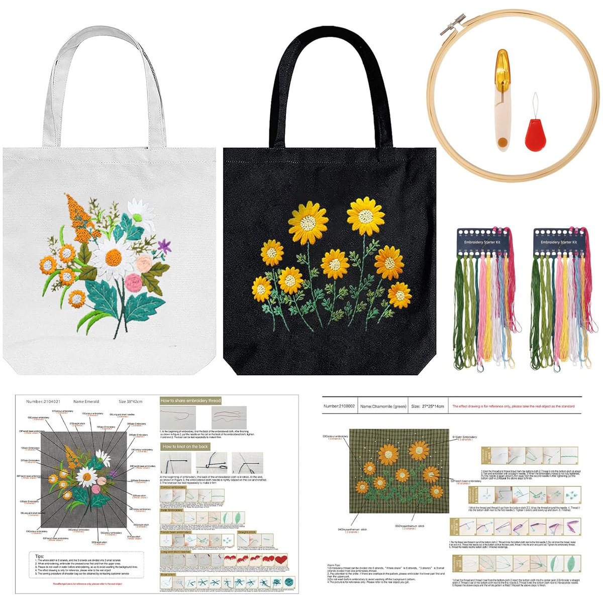 Zestaw do haftowania wyszywania haftu torby 2 szt. DIY muliny igły tamborek