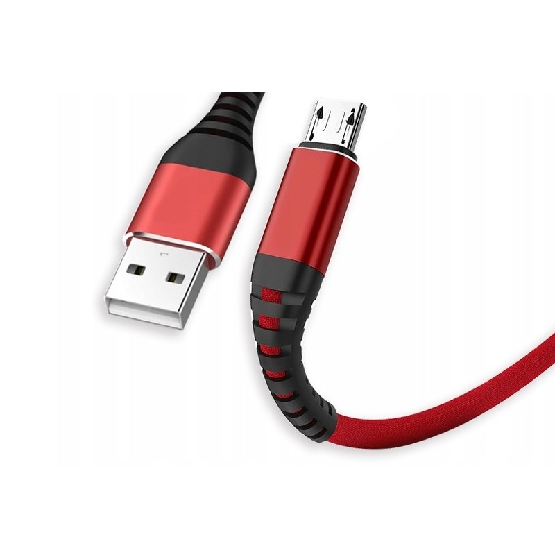 Wzmacniany przewód USB – Micro USB typ B – 1 metr czerwony