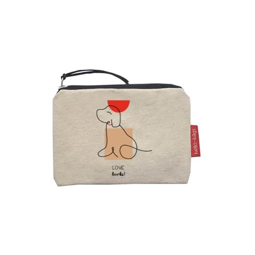 Hello-Bags. Portfel/Portfel/Karton. Na zewnątrz: 100% bawełna Z zamkiem błyskawicznym i podszewką. Zawiera kopertę na prezent Kraft. Mod: LOVEBARKS. Kolor: surowy/czarny 14 x 10 cm, Surowy,