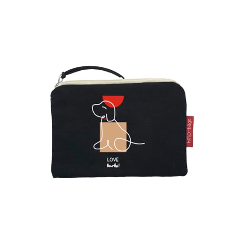 Hello-Bags. Portfel/Portfel/Karton. Na zewnątrz: 100% bawełna Z zamkiem błyskawicznym i podszewką. Zawiera kopertę na prezent Kraft. Mod: LOVEBARKS. Kolor: surowy/czarny 14 x 10 cm, czarny,