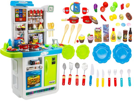 KUCHNIA dla Dzieci Kuchenka 98cm plastikowa AGD ZESTAW Sztućce Talerze Garnki