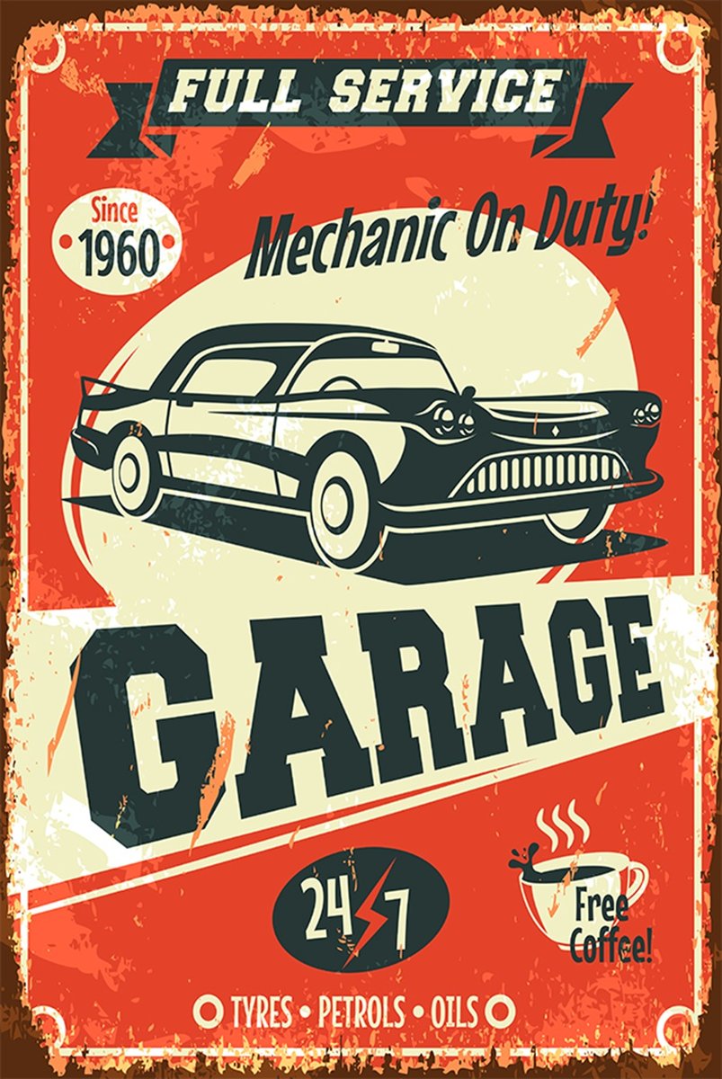 Tabliczka blaszana ozdobna 40x60cm, GARAGE 24H garaż BLACHA vintage NIE PCV