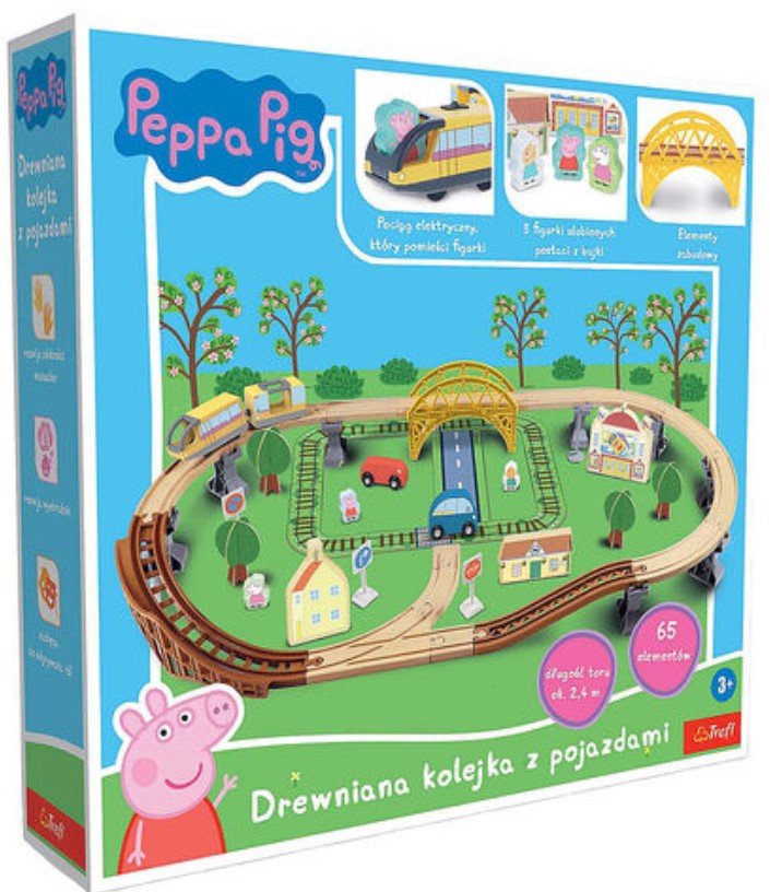 Drewniana Kolejka Z Elektrycznym Pociągiem Peppa Pig 65 Elementów Hasbro