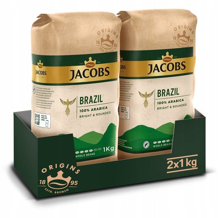 Kawa ziarnista Jacobs Origins Brazil Arabica 100% zestaw 2 kg