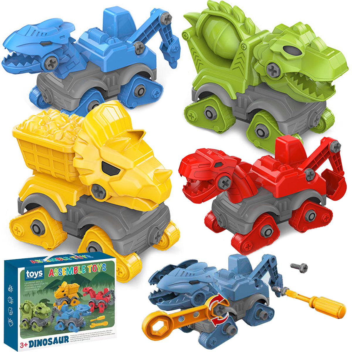 Zabawka Auto Dinozaur Klocki do skręcania 4szt Heckermann MY188-28