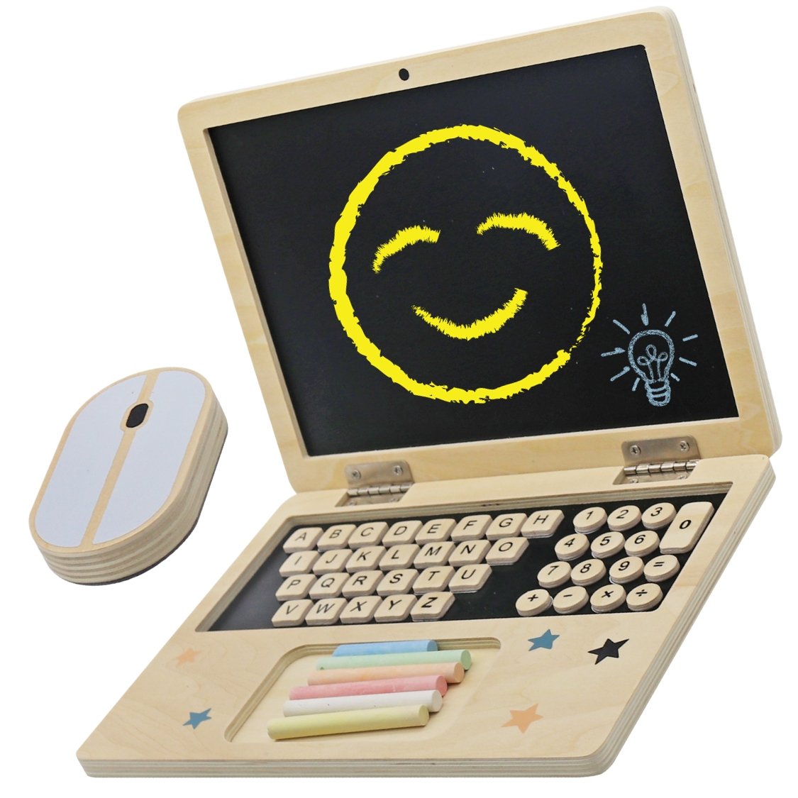 Laptop Dla Dziecka Drewniany Edukacyjny Tablica Do Rysowania + Myszka Kreda