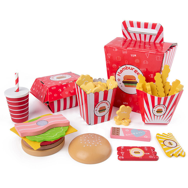 DREWNIANY HAMBURGER FASTFOOD HAPPYMEAL DUŻY ZESTAW zabawa w gotowanie