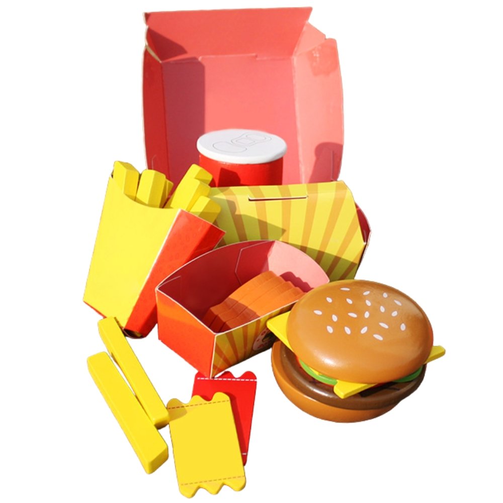 Drewniany Hamburger Fastfood Happymeal Zabawa W Przygotowanie Posiłku