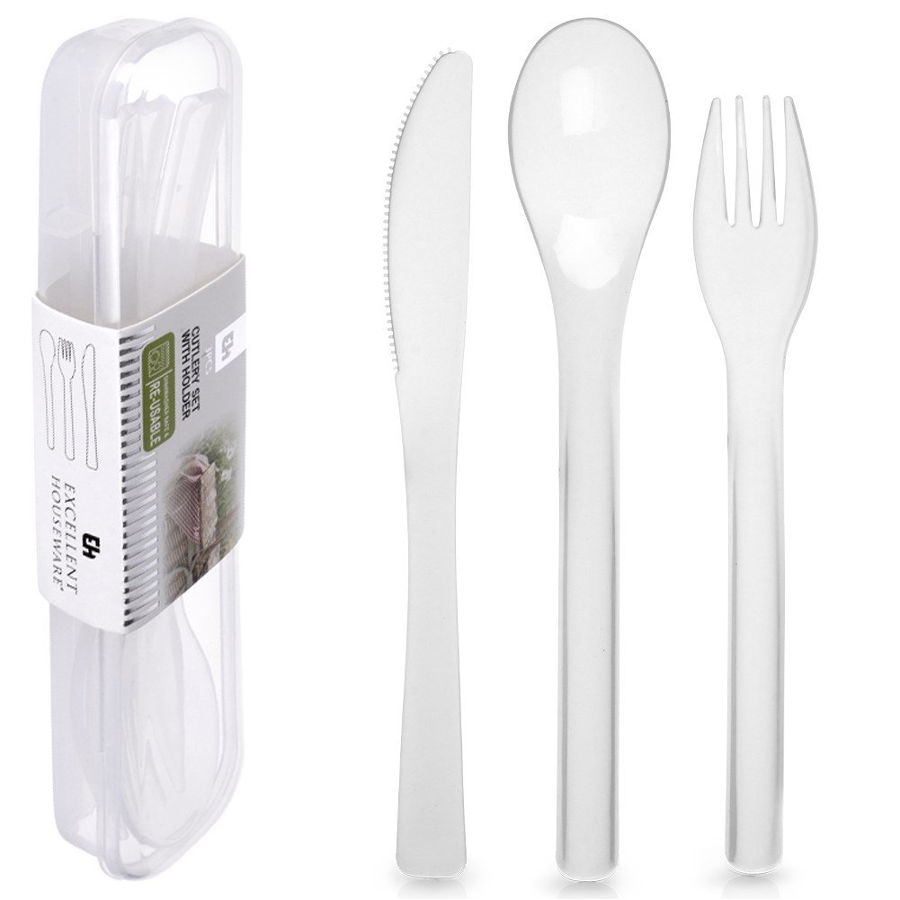 Sztućce Plastikowe Wielorazowe Turystyczne Piknikowe W Etui Pudełku 4 El.