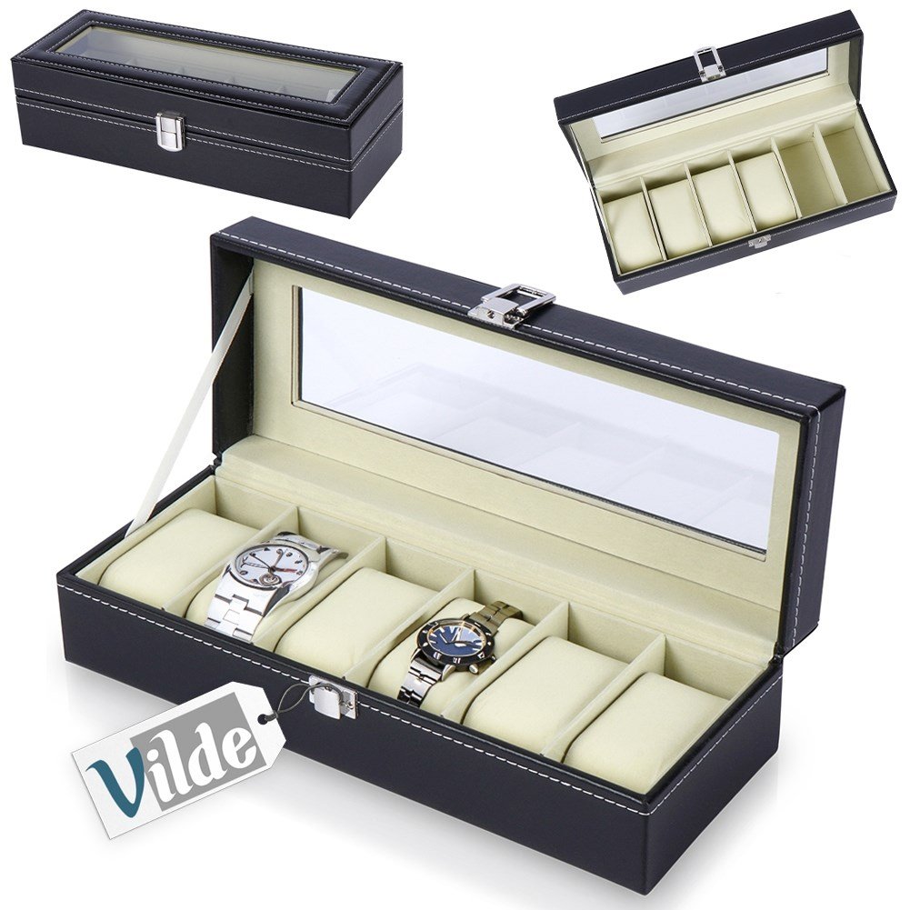 Pudełko organizer na zegarki czarne etui pojemnik do przechowywania zegarków 30,5x11,5x8 cm