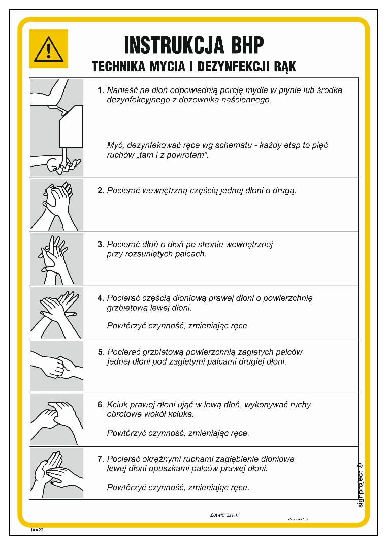 IAA22 Instrukcja BHP techniki mycia i dezynfekcji rąk - 24,5 X 35 CM, FN - FOLIA LIBRES POLSKA SP SGP-IAA22_245X350_FN 5904937345621