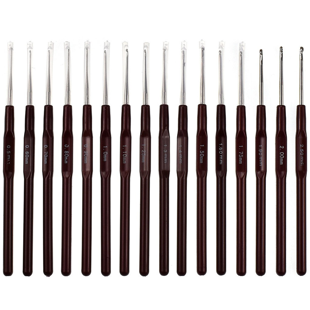 Zestaw Szydełek Do Szydełkowania Szydełka 16 Szt. Od 0,5 Do 2,5 Mm Brązowe