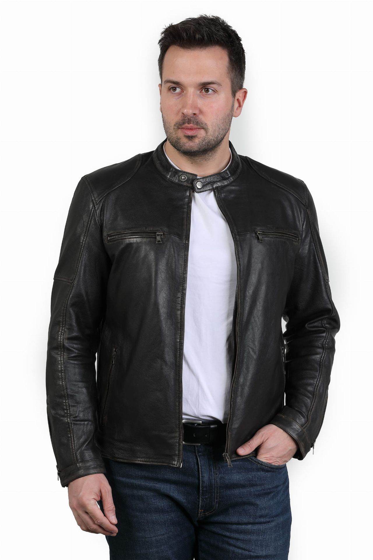 Męska kurtka skórzana DRIVER (XL) - David Ryan