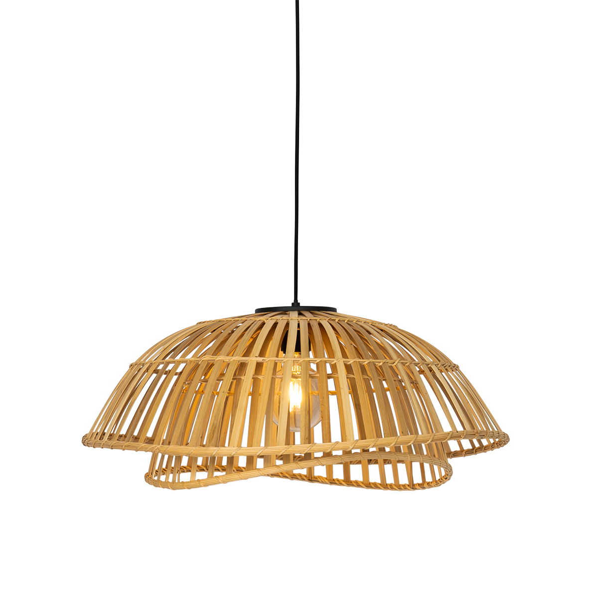 QAZQA Orientalna lampa wisząca czarna z naturalnym bambusem 62 cm - Pua